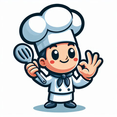 A chef mascot cartoon illustration in white background