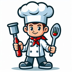 A chef mascot cartoon illustration in white background