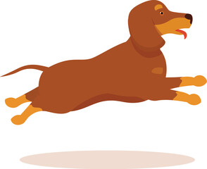 Cartoon illustration of a brown dachshund jumping and having fun
