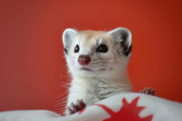 An ermine holding the Albanian flag