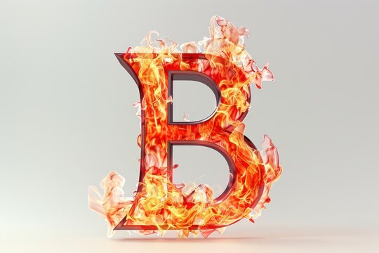 The letter B is made of fire and is on a white background