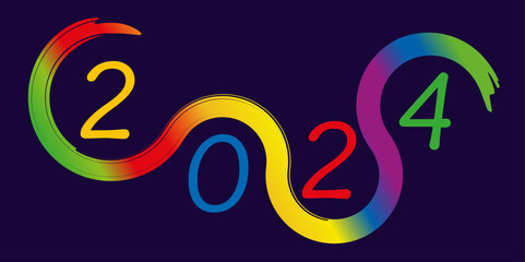 Carte de vœux au graphisme coloré pour présenter l’année 2025 avec des courbes aux couleurs de l’arc en ciel.