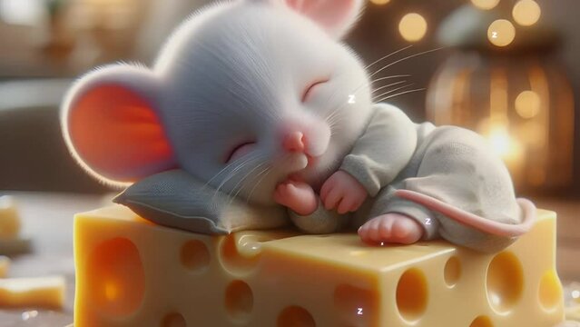 6 seconds of cute mice sleeping in cheese bed with Zs flying out illustration hd video 1920 1080 animation 