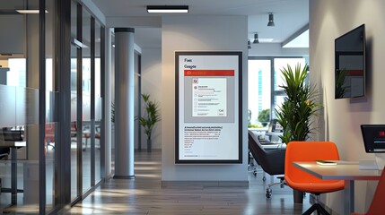 Fototapeta premium A modern office with a digital guestbook, allowing visitors to sign in and leave messages via an interactive display