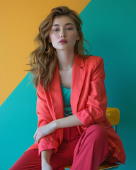 Colorful studio portrait of modern professional and creative person with a mix of vibrant and subtle colors