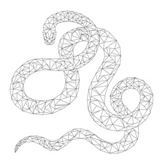 Fototapeta premium Abstract vector. polygonal style snake, geometric figure, long light snake. 2025 symbol zodiac Chinese year. Poly art figure animal isolated element on white background bw.