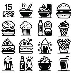 fast food icons set, Pizza, Burger, cup cake, milk and more other vector icon.