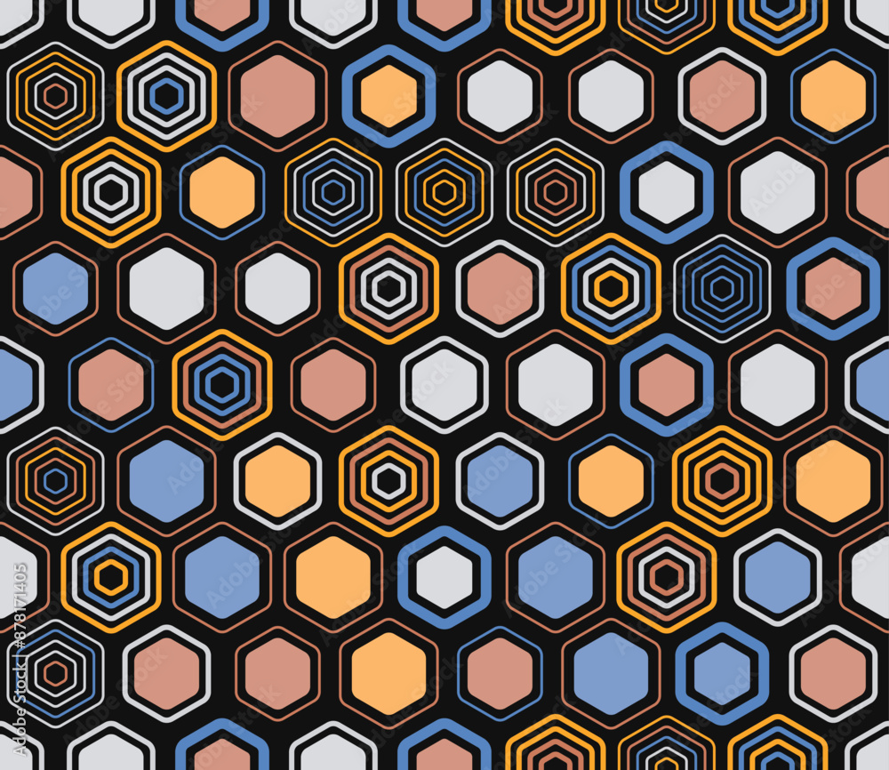 Poster abstract vector background. geometric elements of varied style and color. hexagonal cells. tileable 