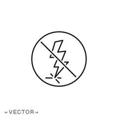 anti static icon, safety from electricity, remove surface charge, thin line symbol isolated on white background, editable stroke eps 10 vector illustration