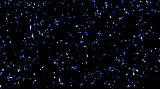 Loop Falling blue confetti on black background With Matte Channel