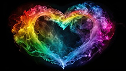 Romantic heart made of rainbow smoke on background, love, passion, colorful, vibrant, explosion, abstract