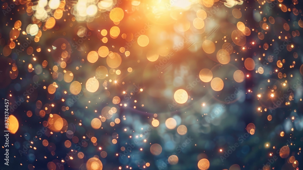 Aufkleber blurred and filtered abstract image of light burst in forest with glitter bokeh lights