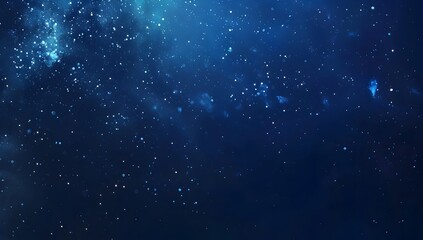 Fototapeta premium Starry sky at night, dark blue background, starry field, glowing stars, blurred stars in the lower left corner of the screen, minimalism, wide angle