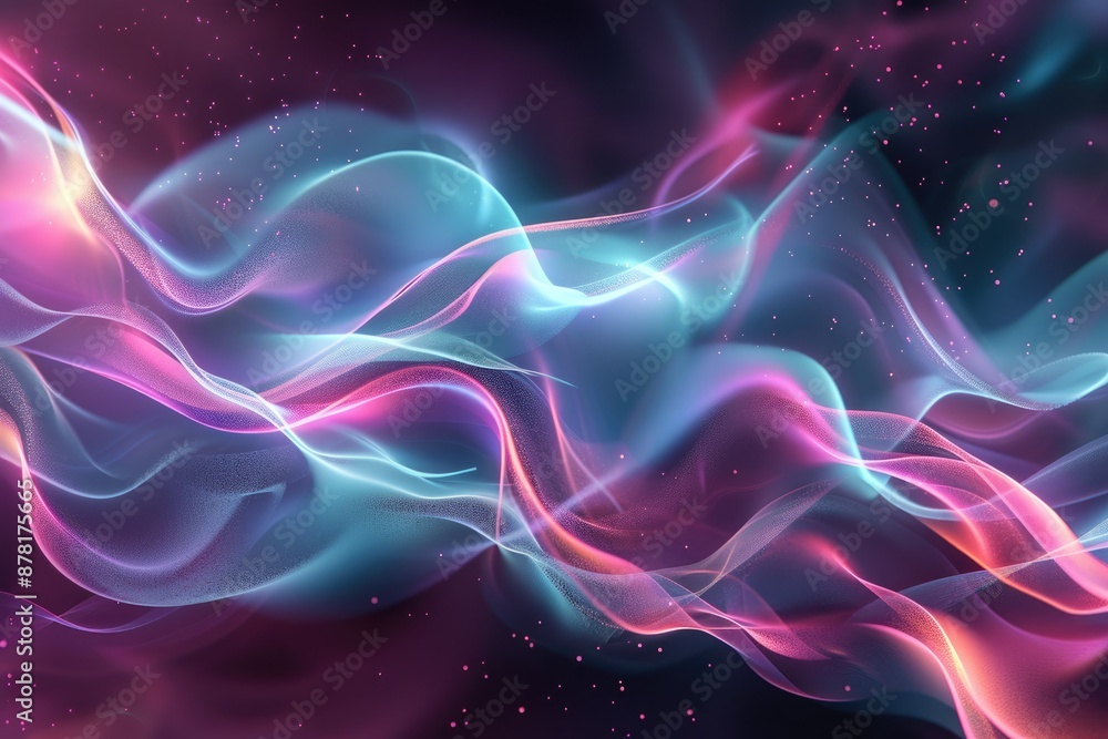 Poster mesmerizing abstract background with vibrant neon light waves and sparkles creating a captivating vi