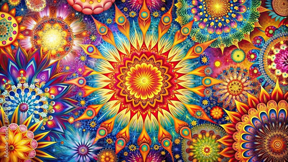 Sticker Vibrant explosions of color against intricate patterns , explosion, burst, color, vibrant, dynamic, mesmerizing