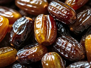 dates close up. date palm background. Date palm on a traditional craftsman market.Horizontal image.