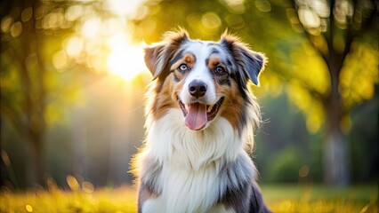 mascot Australian Shepherd dog enjoying outdoor lifestyle, dog, Australian Shepherd,mascot, outdoor, lifestyle, playful, cute