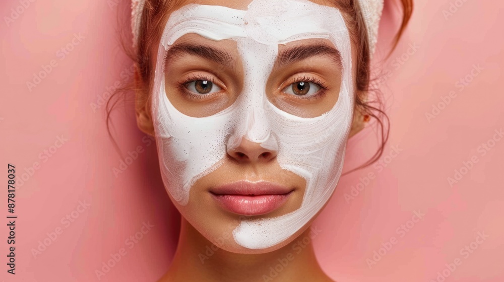 Wall mural facial peel: young woman receiving mask treatment at spa salon