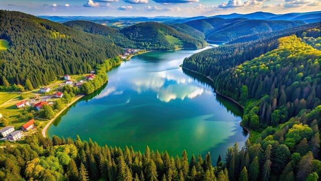 Aerial view of Bear Lake in Sovata, Romania, aerial view, Bear Lake, Ursu Lake, Sovata