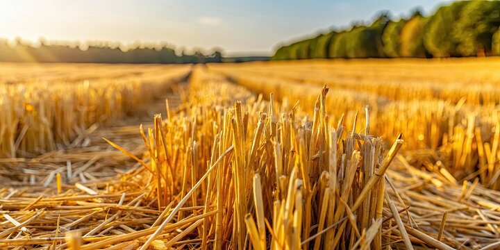 Close-up photo of stubble left in a field after wheat harvest, stubble, field, wheat, harvest, close-up, agriculture
