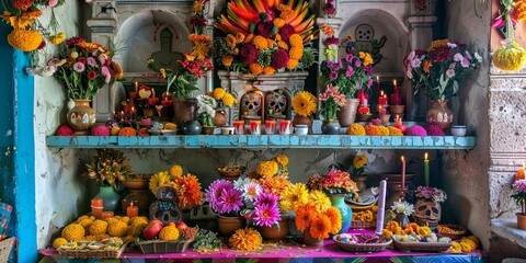 Fototapeta premium Vibrant Celebration of Dia de los Muertos Altar
