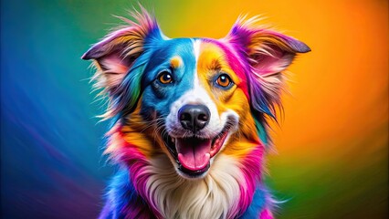 Naklejka premium Colorful and cheerful dog , dog, colorful, cheerful, happy, playful, pet, animal, cute, drawing, art, vibrant, rainbow