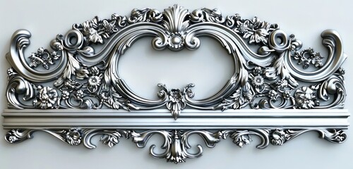 Decorative silver frame with intricate patterns and ornate details, captured in fine detail