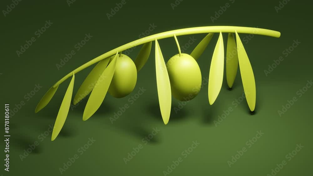 Poster olive branch with leaves. minimal modern seamless motion design. abstract loop animation