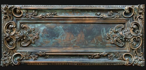 Decorative bronze frame with intricate filigree and patina finish, photographed in ultra-high clarity