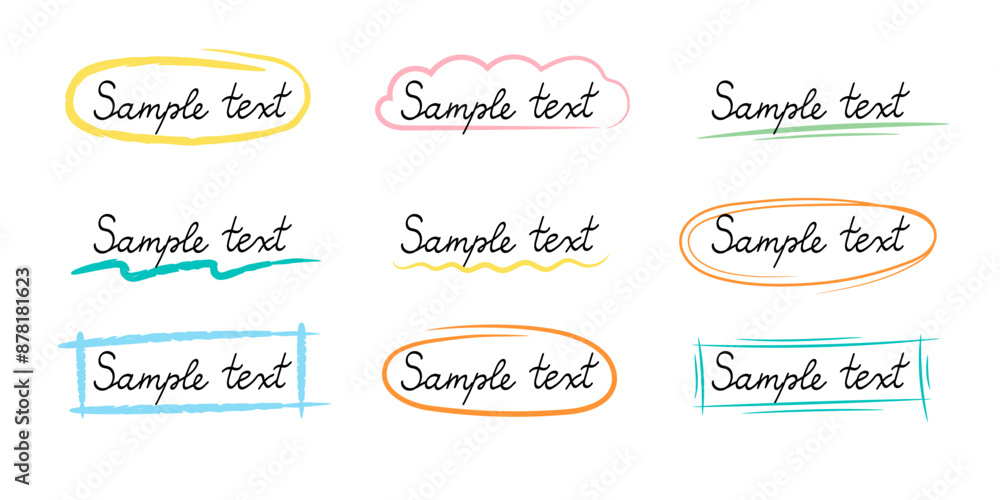 Poster hand drawn simple colorful frame set for text. crayon color brush stroke pen line stroke scribble el