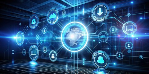 Futuristic ERP system with glowing technology interface, futuristic, ERP, system, glowing, technology, interface, advanced