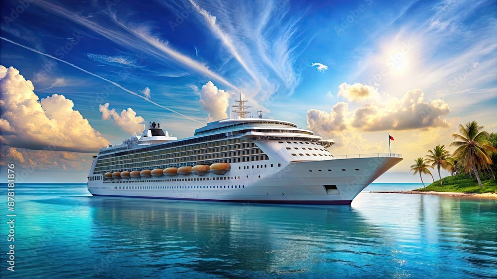 Poster Giant cruise ship sailing in the tropical sea, travel, vacation, luxury, ocean, water, adventure, leisure, tourism