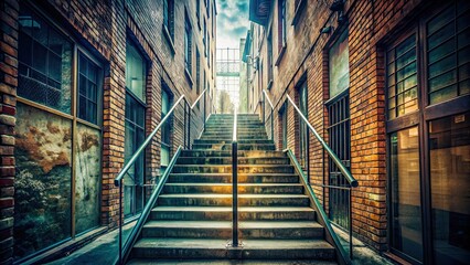 Straight staircase and alleyway merged in double exposure, urban, city, architecture, design, modern, abstract