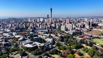 Obraz premium Johannesburg Skyline At Johannesburg In Gauteng South Africa. High Rise Buildings Landscape. Megacity Background. Johannesburg At Gauteng South Africa. Downtown City. Urban Outdoor.