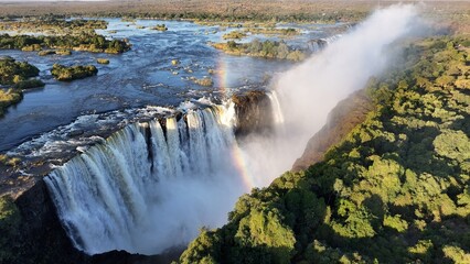Victoria Falls At Livingstone In Northern Rhodesia Zambia. Nature Waterfall. Zambezi River...