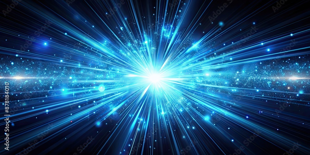 Poster Burst of light with blue hues moving and flying, blue, burst, light, movement, energy, dynamic, vibrant, glowing