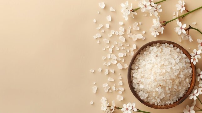 Beige background with space for text bath salts