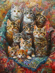 Fototapeta premium Painting with cats, AI generated
