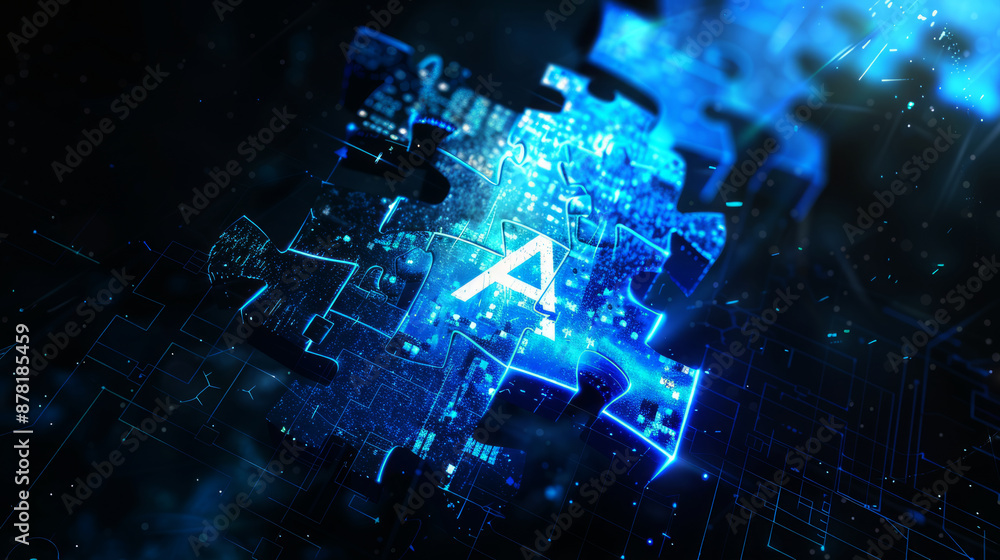 Poster abstract puzzle pieces futuristic background with circuit patterns,