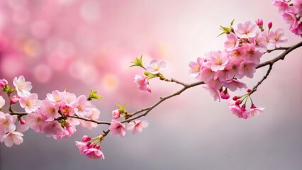 Cherry blossom branch with pink blossoms on a simple background, cherry blossom, branch, pink, blossoms, flowers, spring