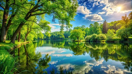 Landscape featuring lush trees and serene water , nature, outdoors, scenery, tranquil, green, foliage, reflection, calm