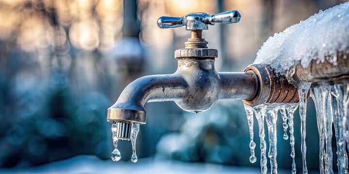 Close-up of a frozen faucet with icicles covering the water pipe, frozen, faucet, icicle, water, pipe, close-up, winter, cold