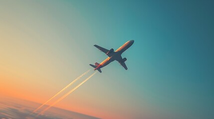 Airplane Soaring at Sunset