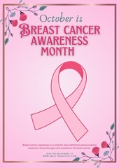 Breast cancer awareness month gender signs template, decorated with flowers foliage nature with pink ribbon. vector and illustration design.