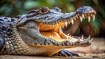 Obraz premium Fierce alligator showing off its sharp teeth , reptile, predator, aggressive, wildlife, dangerous, menacing, swamp, carnivore