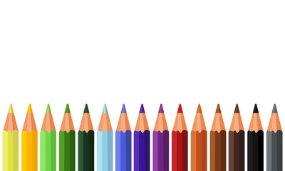Set of colored pencils of different colors, back to school. Isolated vector illustration for background, postcard, notebook and poster
