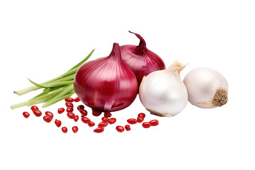 Whimsical Dance of Onions and Green Beans on White or PNG Transparent Background.