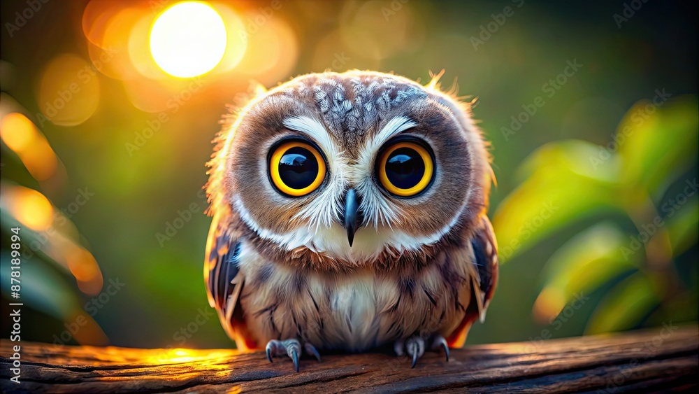 Poster Cute and adorable owl with big eyes and a sweet face, Owl, cute, adorable, big eyes, sweet, face, feathers, bird, wildlife