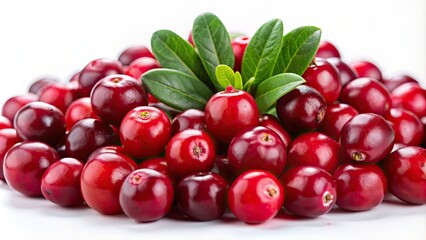 Red fresh ripe cranberries on a white background, cranberries, red, fresh, ripe, vibrant, juicy, healthy, fruit