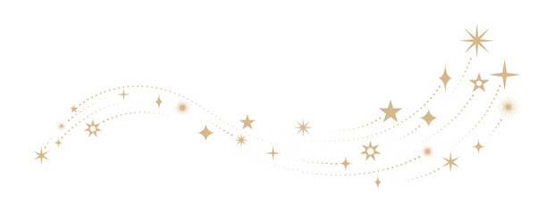 Christmas border. Gold star banner. Shooting star